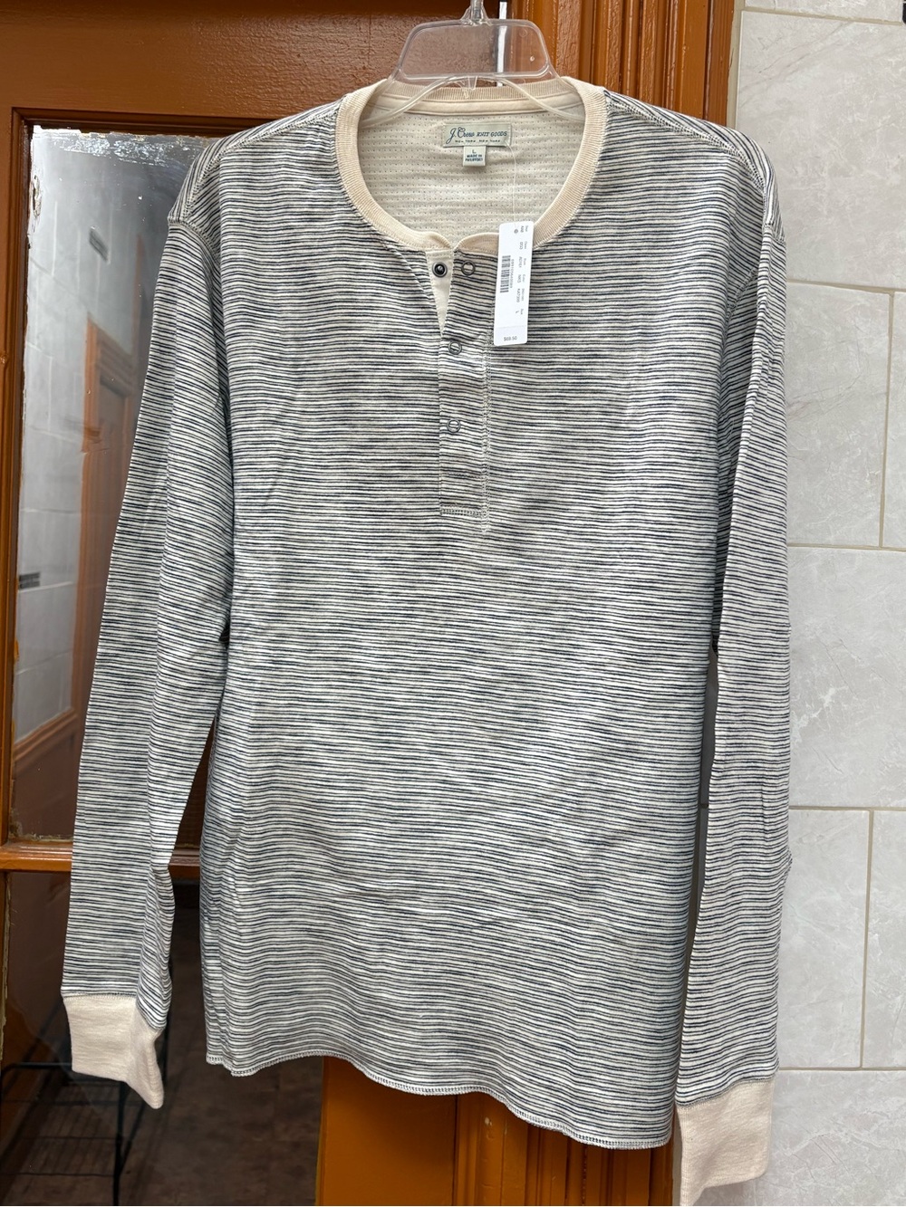 NWT J.Crew Knit Goods Striped Thermal Henley Long Sleeve Large